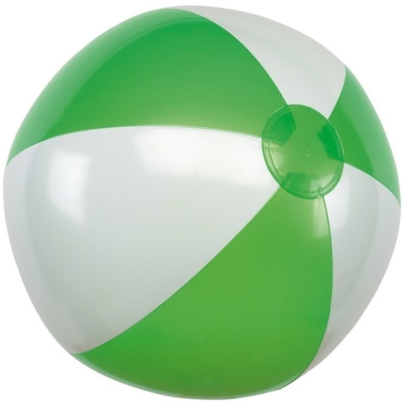 Afbeelding van 1x Opblaasbare strandbal groen/wit 28 cm speelgoed