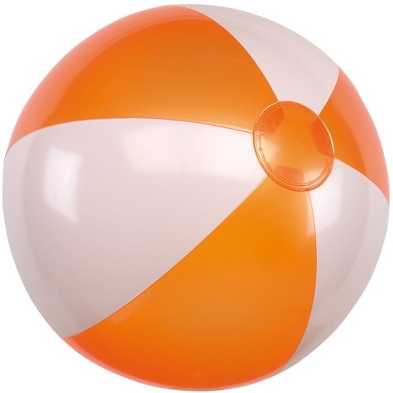 Afbeelding van 1x Opblaasbare strandbal oranje/wit 28 cm speelgoed