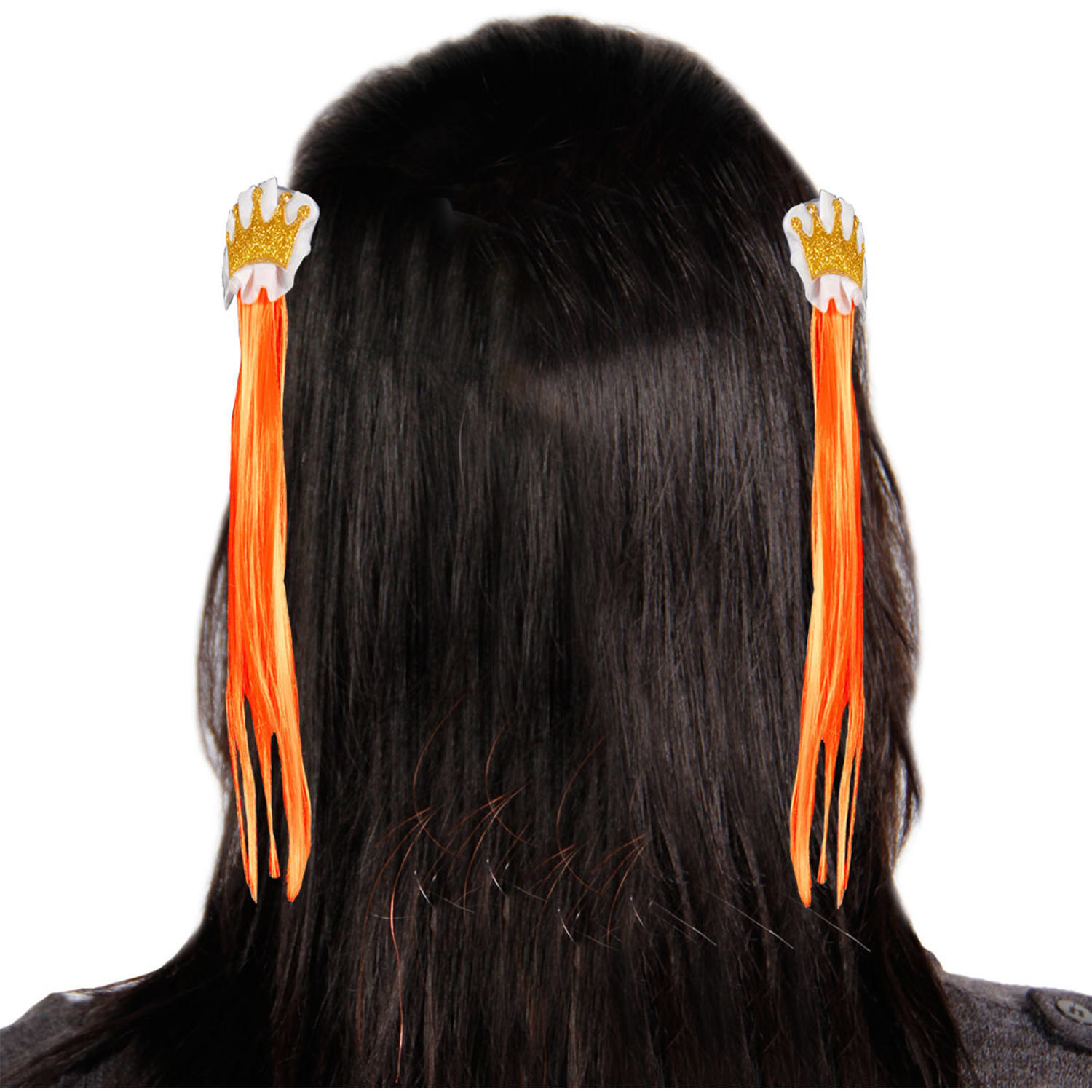 Afbeelding van 2 kroon haarspelden met oranje haar
