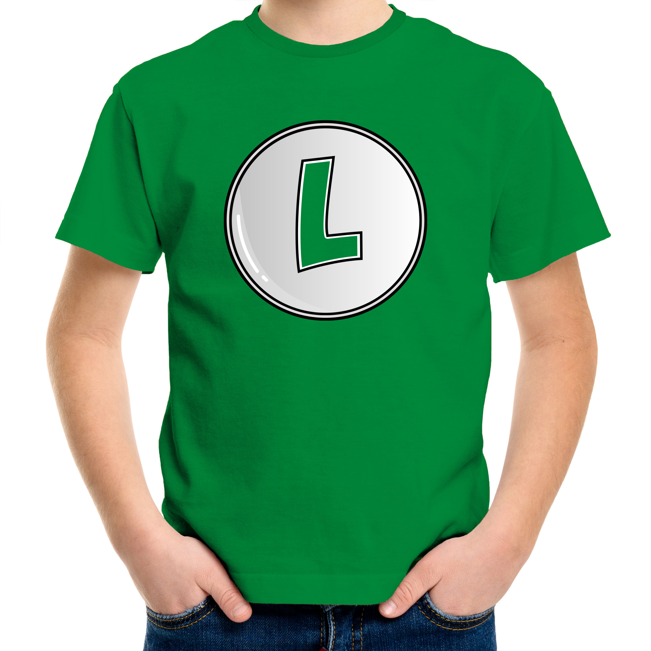 Afbeelding van Game verkleed t-shirt voor kinderen - loodgieter Luigi - groen - carnaval/themafeest kostuum
