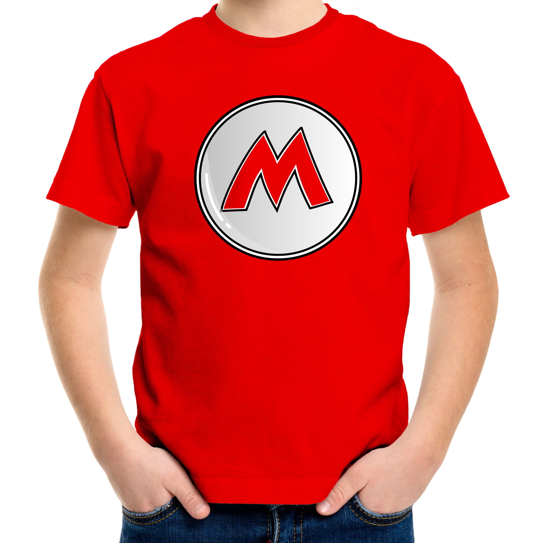 Afbeelding van Game verkleed t-shirt voor kinderen - loodgieter Mario - rood - carnaval/themafeest kostuum