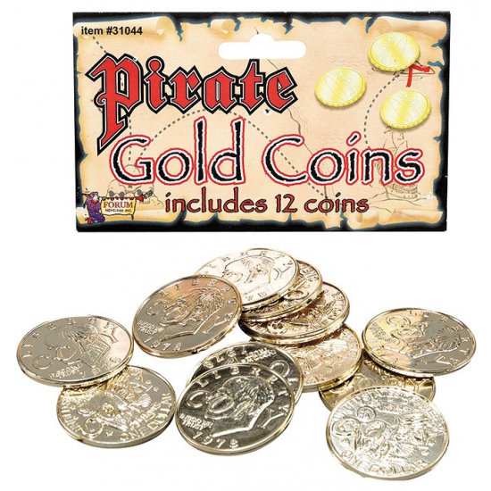 Afbeelding van Gouden piraten speelgoed munten 12 stuks volwassenen