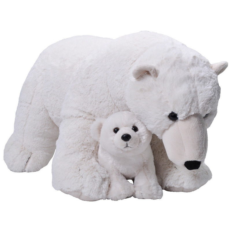 Afbeelding van Grote pluche witte ijsbeer met welpje knuffel 76 cm speelgoed