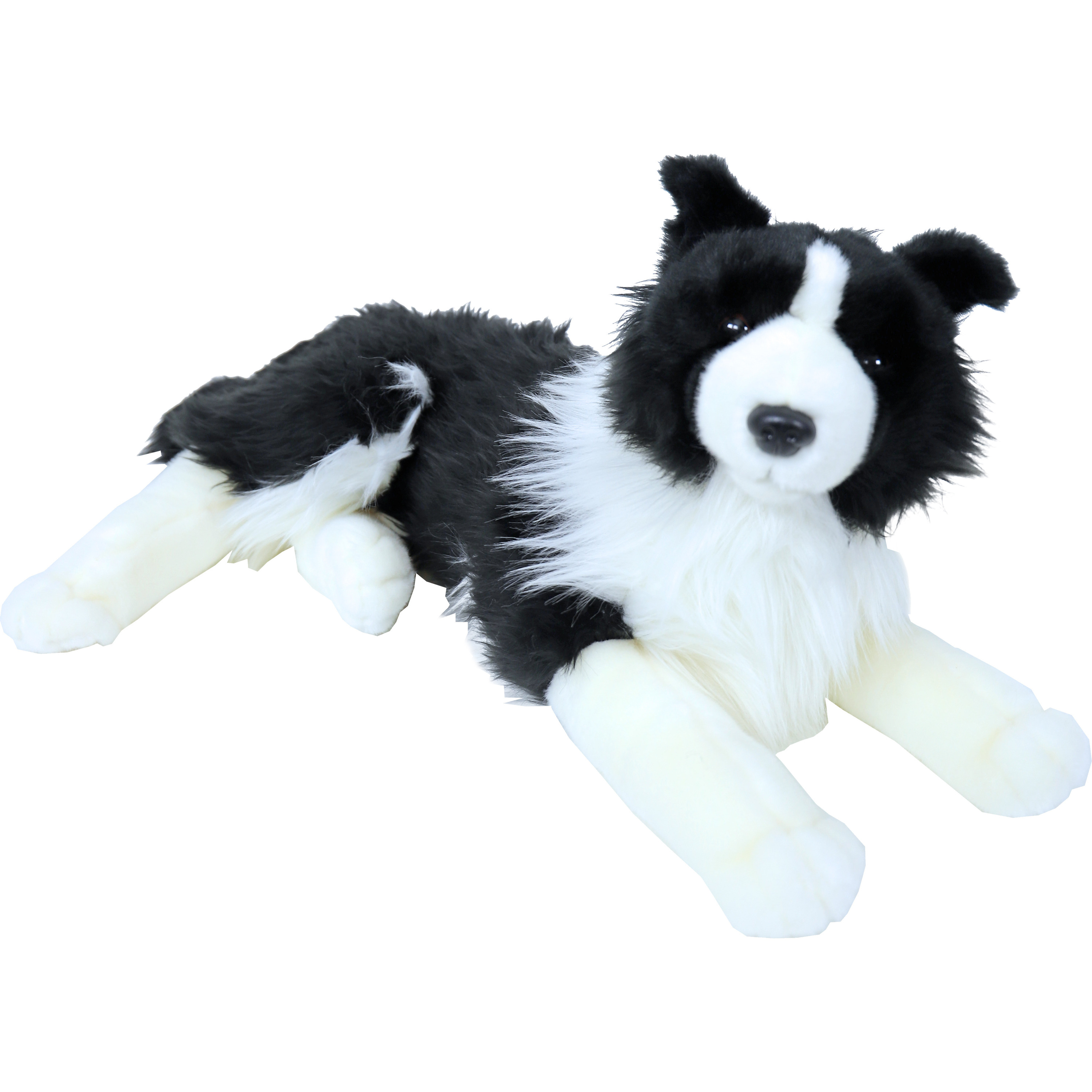 Afbeelding van Grote pluche zwart/witte Border Collie hond liggend knuffel 53 cm speelgoed