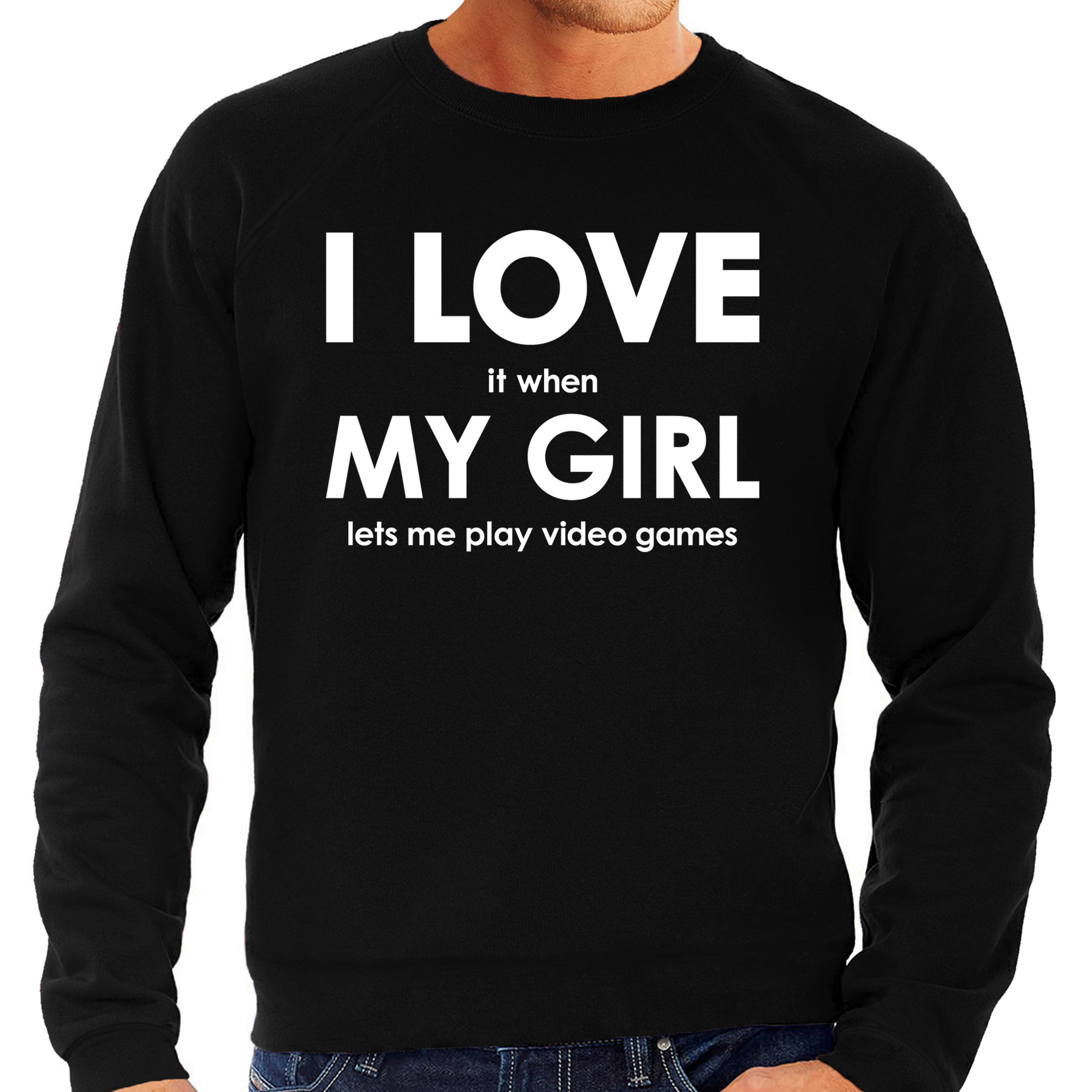 Afbeelding van I love it when my girl lets me play video games cadeau sweater zwart heren