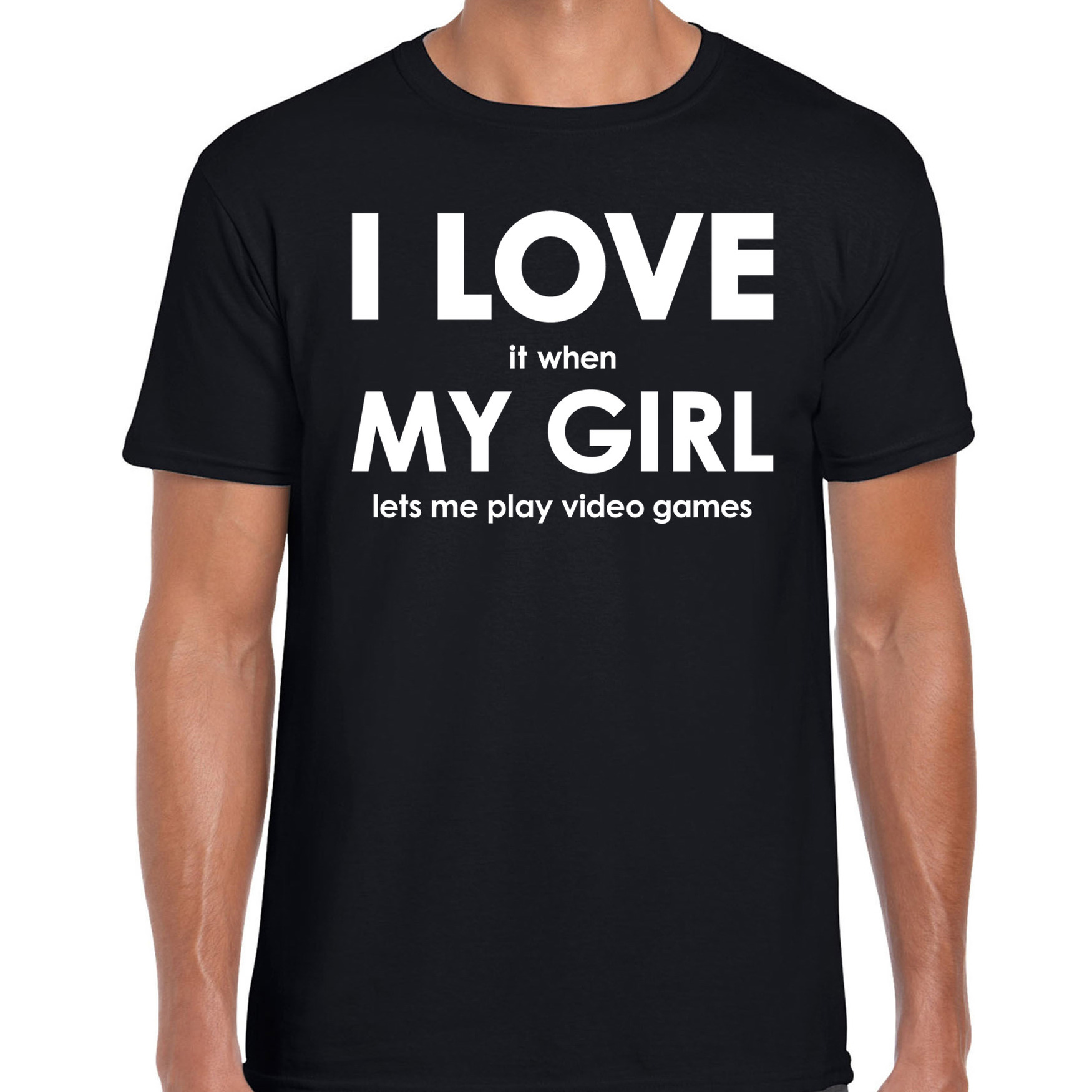Afbeelding van I love it when my girl lets me play video games cadeau t-shirt zwart heren