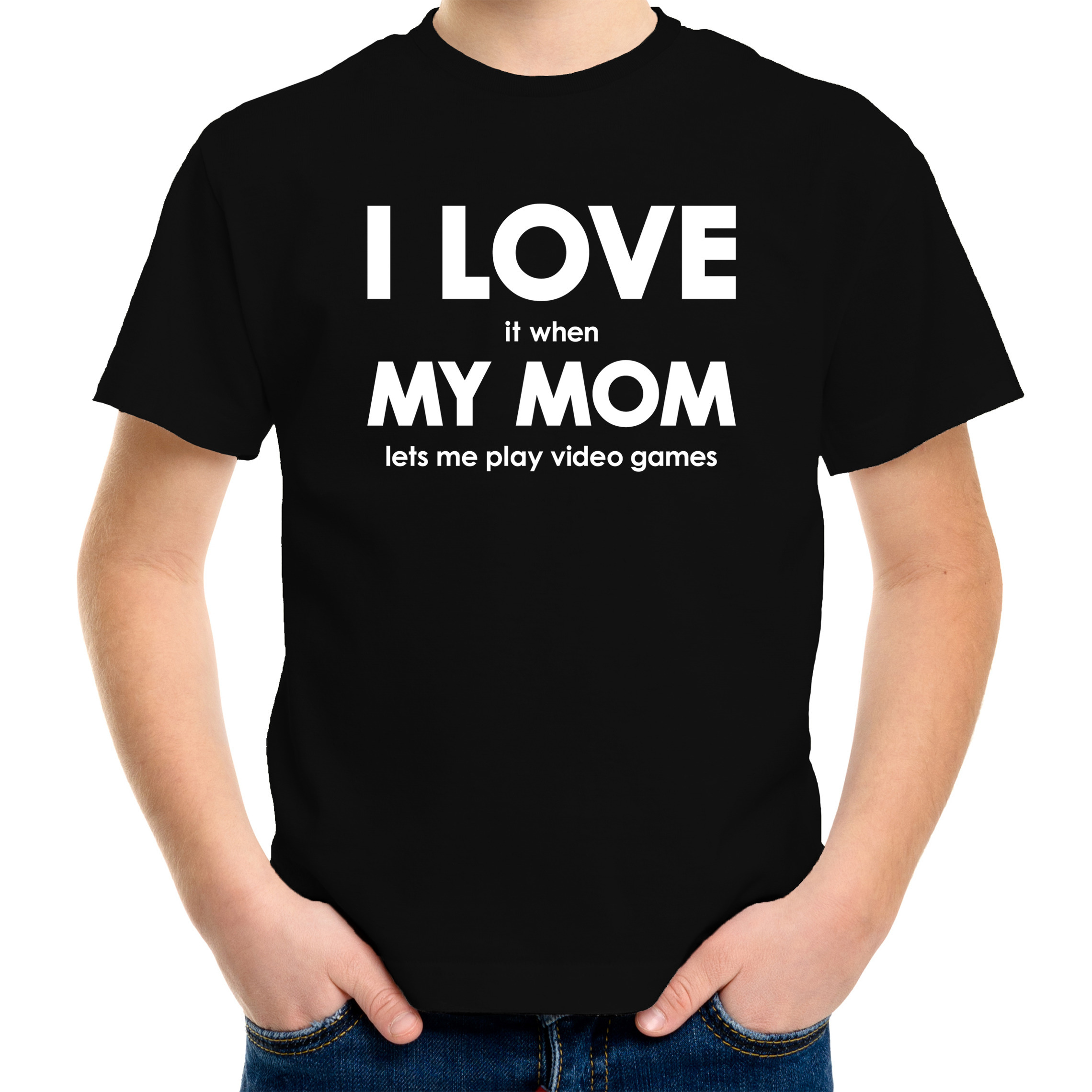 Afbeelding van I love it when my mom lets me play video games t-shirt zwart voor kids