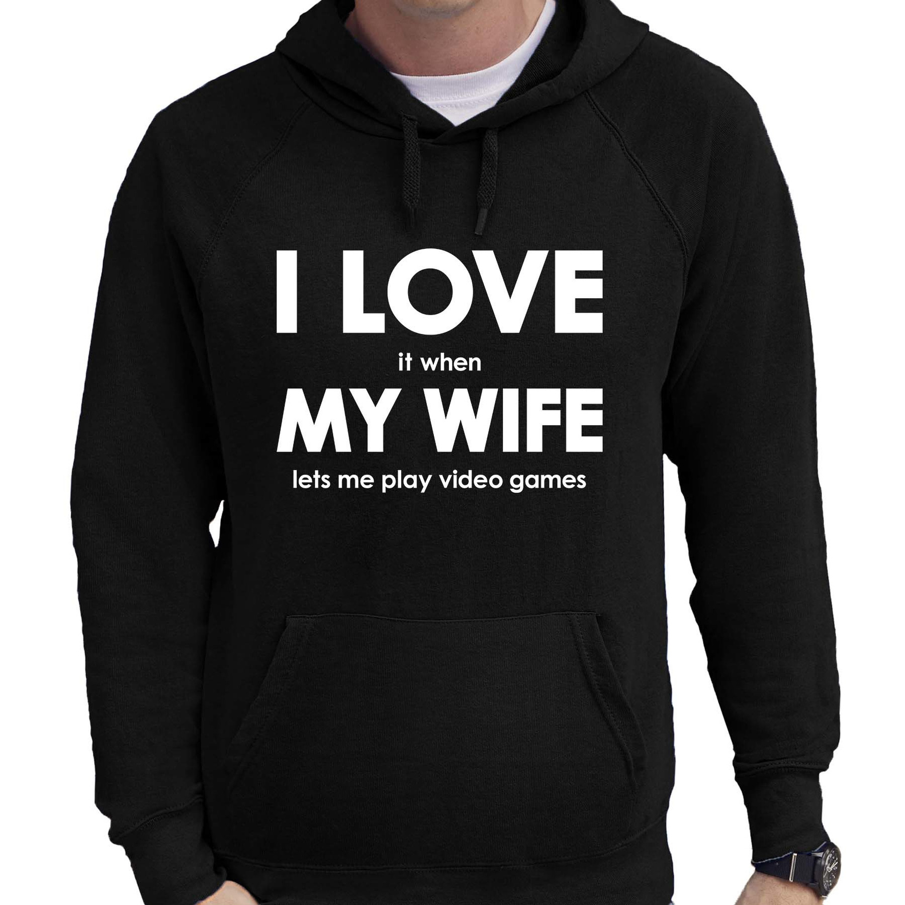 Afbeelding van I love it when my wife lets play video games cadeau hoodie zwart heren