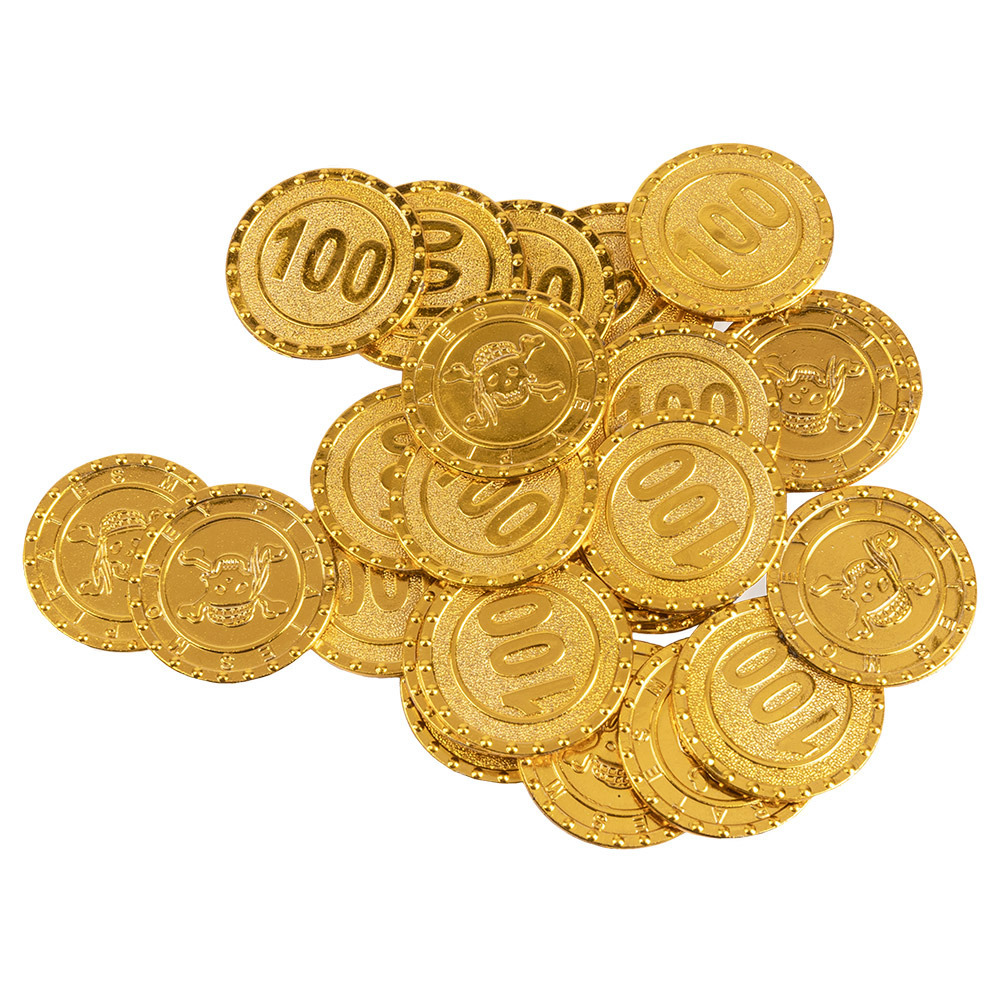 Afbeelding van Piraten munten/geld van kunststof - 24x oude munten - gouden dukaten - Verkleed speelgoed