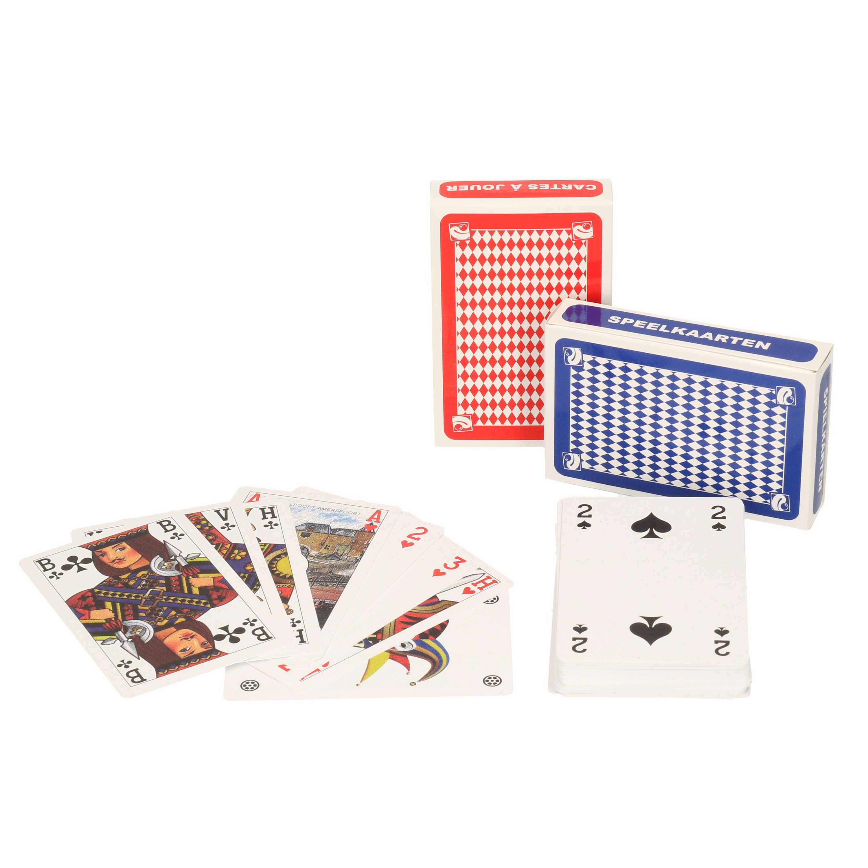 Afbeelding van Set van 2x clown games speelkaarten rood en blauw karton