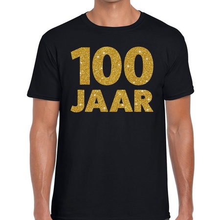 100 jaar goud glitter verjaardag/jubileum kado shirt zwart heren
