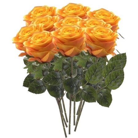 10x Geel/oranje rozen Simone kunstbloemen 45 cm