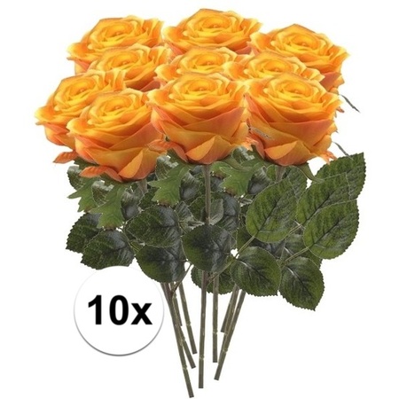 10x Geel/oranje rozen Simone kunstbloemen 45 cm