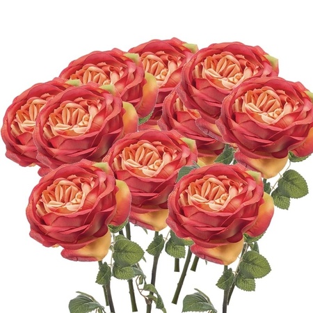10x Oranje rozen kunstbloemen 66 cm