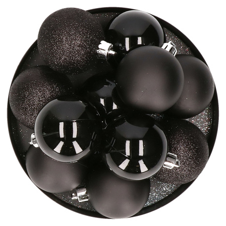 10x stuks kunststof kerstballen zwart 6 cm