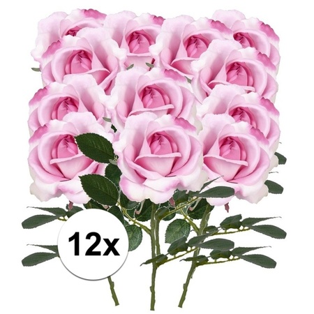 12x Roze rozen Carol kunstbloemen 37 cm