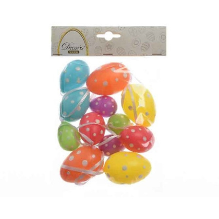 12x stuks gekleurde plastic/kunststof gestipte eieren/Paaseieren 6 cm 