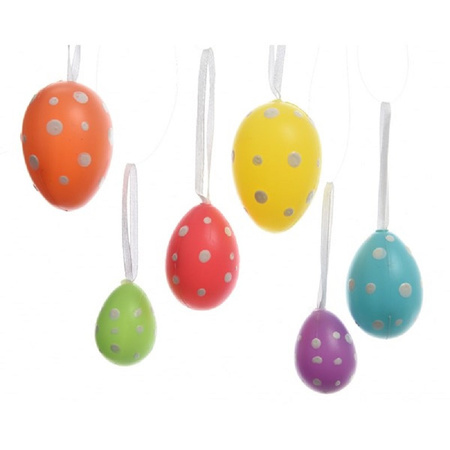 12x pieces coloured spotted plastic Easter eggs 6 cm