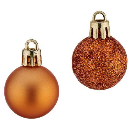 12x stuks kerstballen oranje kunststof 3 cm glitter en mat