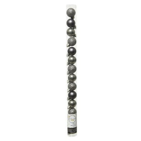 14x Mini plastic christmas baubles anthracite (warm grey) 3 cm 