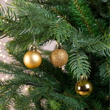 14x pcs mini plastic christmas baubles gold 3 cm matte/shiny/glitter