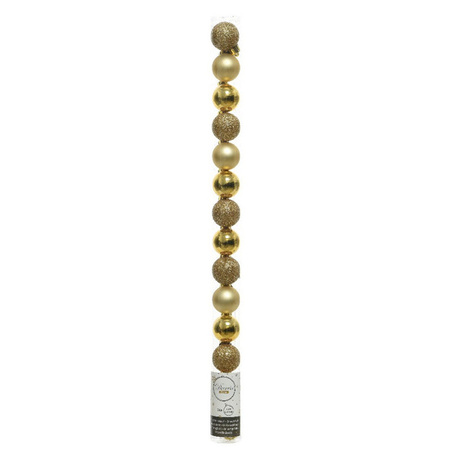 42x stuks kleine kunststof kerstballen goud, lichtroze en parelmoer wit 3 cm