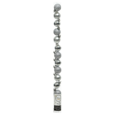 28x stuks kleine kunststof kerstballen wit en zilver 3 cm