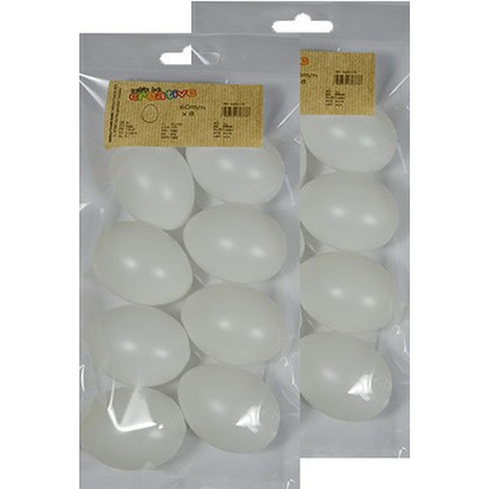 16x Witte kunststof eieren decoratie 6 cm hobby