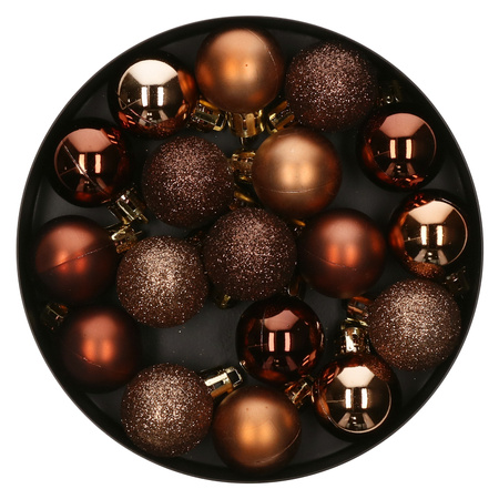 18x stuks kerstballen bruin/brons glans en mat kunststof 3 cm