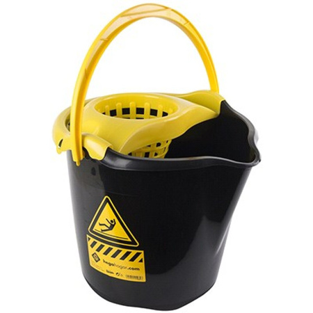 1x Mop buckets 13.5 liters black/yellow caution 32 x 30 cm