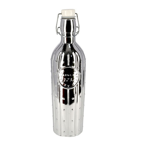 1x Glass bottles silver with clip-on cap 1 liter