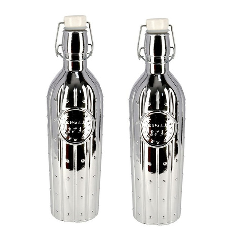 1x Glass bottles silver with clip-on cap 1 liter