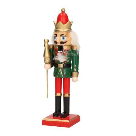 1x Kerst decoratie notenkrakers poppetjes/soldaten met zwaard groen/rood 15 cm 