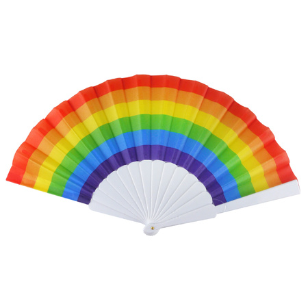 1x Spaanse hand waaiers regenboog/rainbow/pride vlag 14 x 23 cm