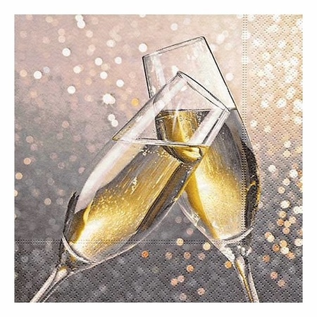Champagne thema servetten met glazen 33 x 33 cm bij Fun België
