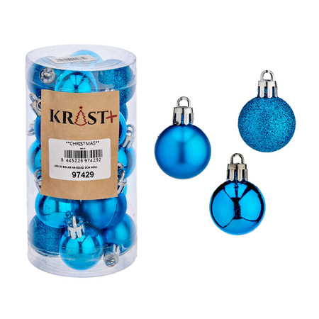 20x stuks kerstballen helder blauw kunststof 3 cm glitter, glans, mat