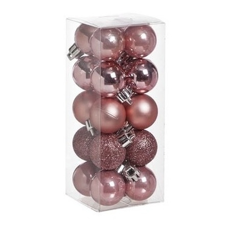40x stuks kleine kunststof kerstballen roze en zilver 3 cm