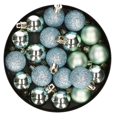 20x pcs small plastic christmas baubles mint green 3 cm matte/shiny/glitter