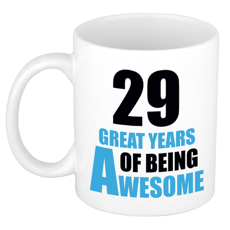 29 great years of being awesome cadeau mok / beker wit en blauw 