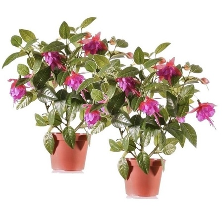 2x Fuchsia kunstplanten donkerroze bloemen in pot 30 cm