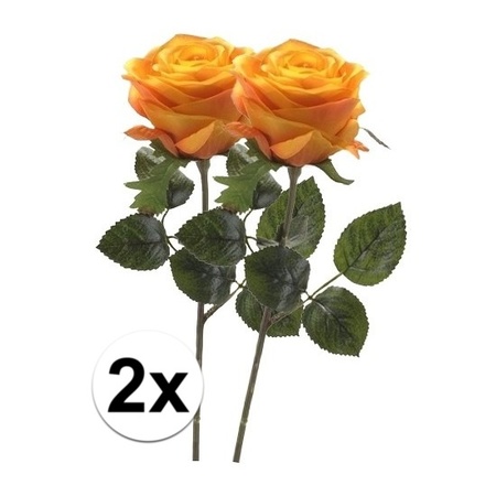 2x Geel/oranje rozen Simone kunstbloemen 45 cm