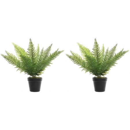 2x Green eagle fern artificial plants 48 cm in pot