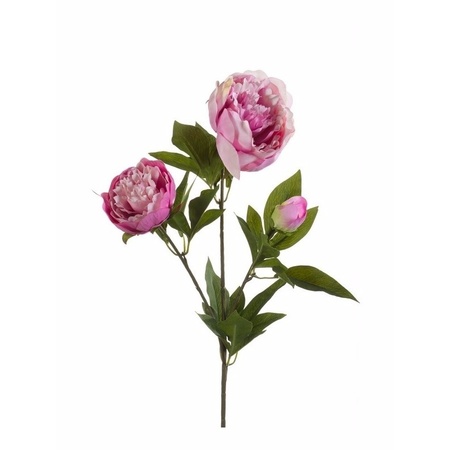 2x Kunstbloem pioenrozen kunsttakken 70 cm roze