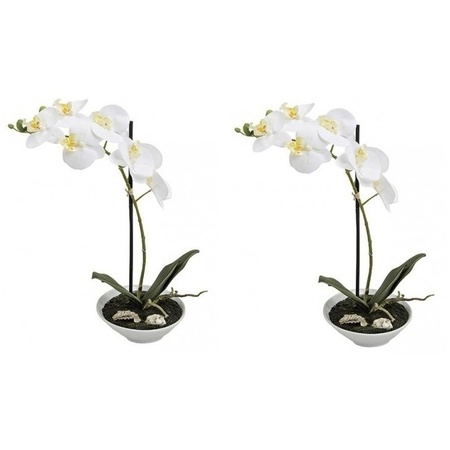 2x Kunstplanten witte orchidee/Phalaenopsis in pot 38 cm