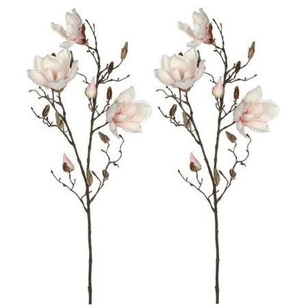 2x Licht roze Magnolia/beverboom kunsttak kunstplant 90 cm