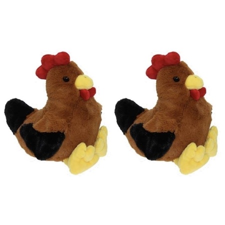 2x Plush rooster/hen sof toy/cuddle 25 cm