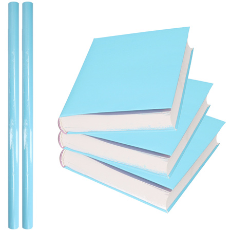 2x Rollen kadopapier / schoolboeken kaftpapier pastel blauw 200 x 70 cm