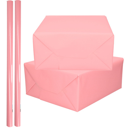 2x Roll Gift paper / school books cover paper pastel pink 200 x 70 cm