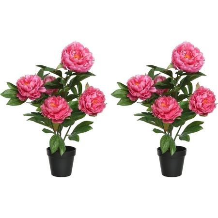 2x Roze Paeonia/pioenrozen struik kunstplanten 57 cm in pot