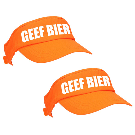 2x stuks oranje GEEF BIER zonneklep met Nederlandse vlag voor dames en heren